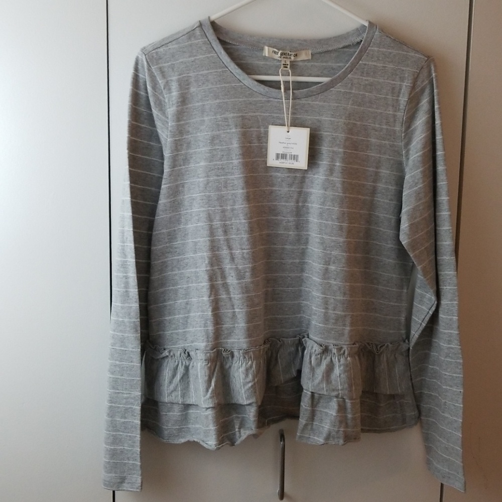 Free Generation Ruffle Grey Striped Tee - Picture 4 of 5